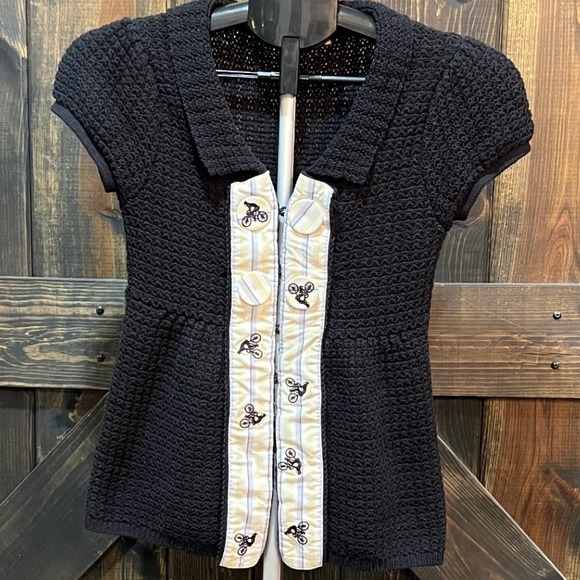 Anthropologie Sweaters - Anthropologie Moth Motion Study Cardigan Size XS Black Bicycle Textured Boho Art